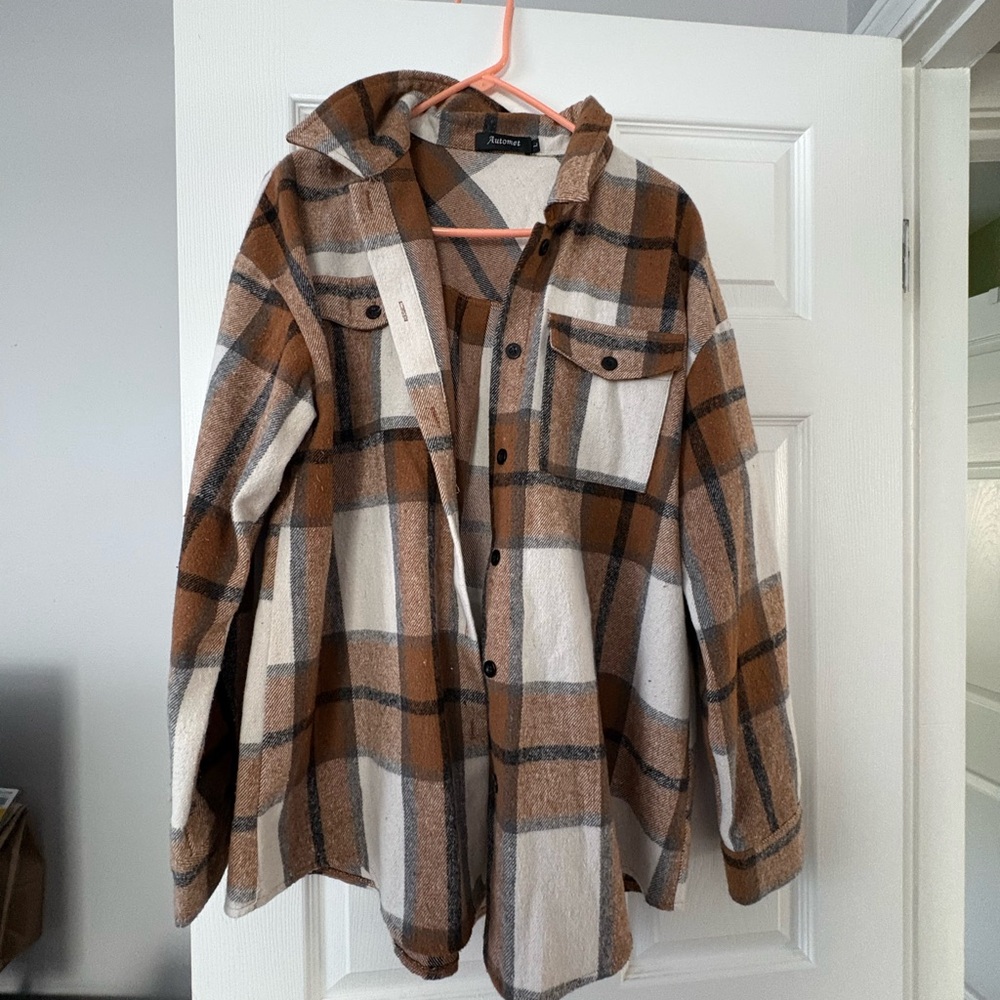 Plaid Brown and Cream Women's Jacket